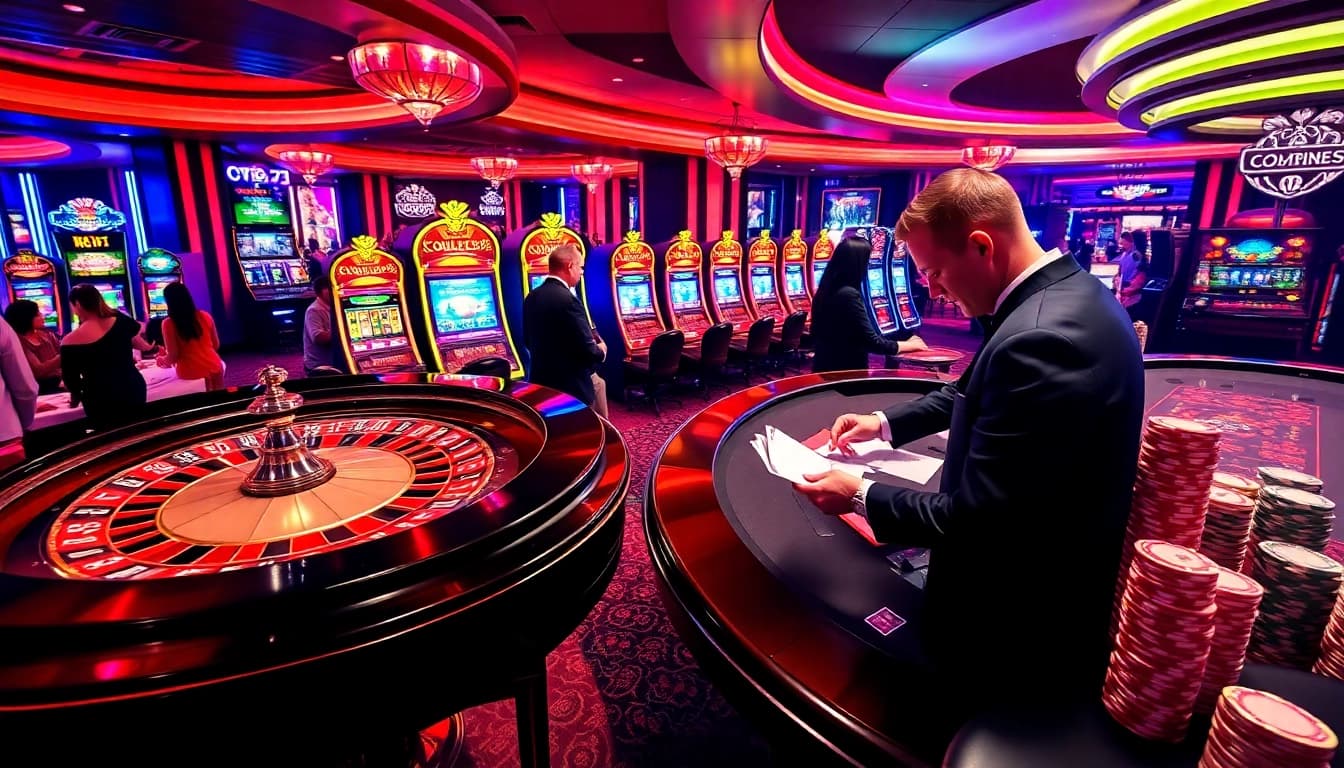 Experience the thrill of gaming at https://lc88.jpn.com/ with vibrant casino visuals of roulette and poker tables.