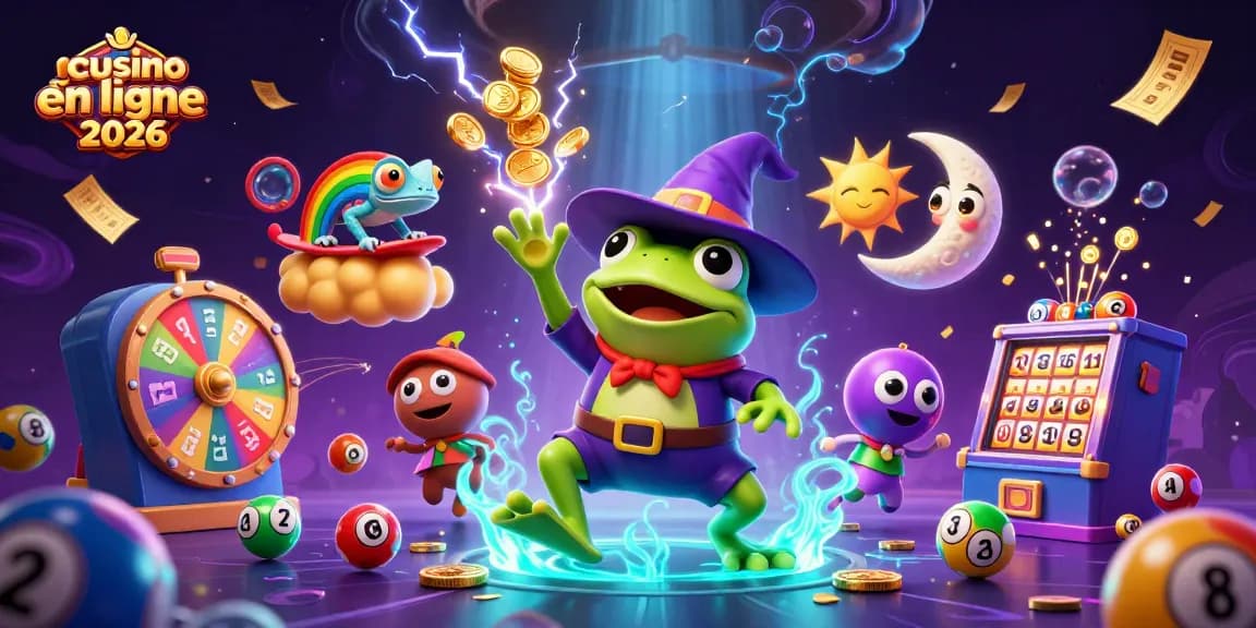 Illustrez votre expérience de jeu au nouveau casino en ligne 2026 avec une scène colorée et dynamique.