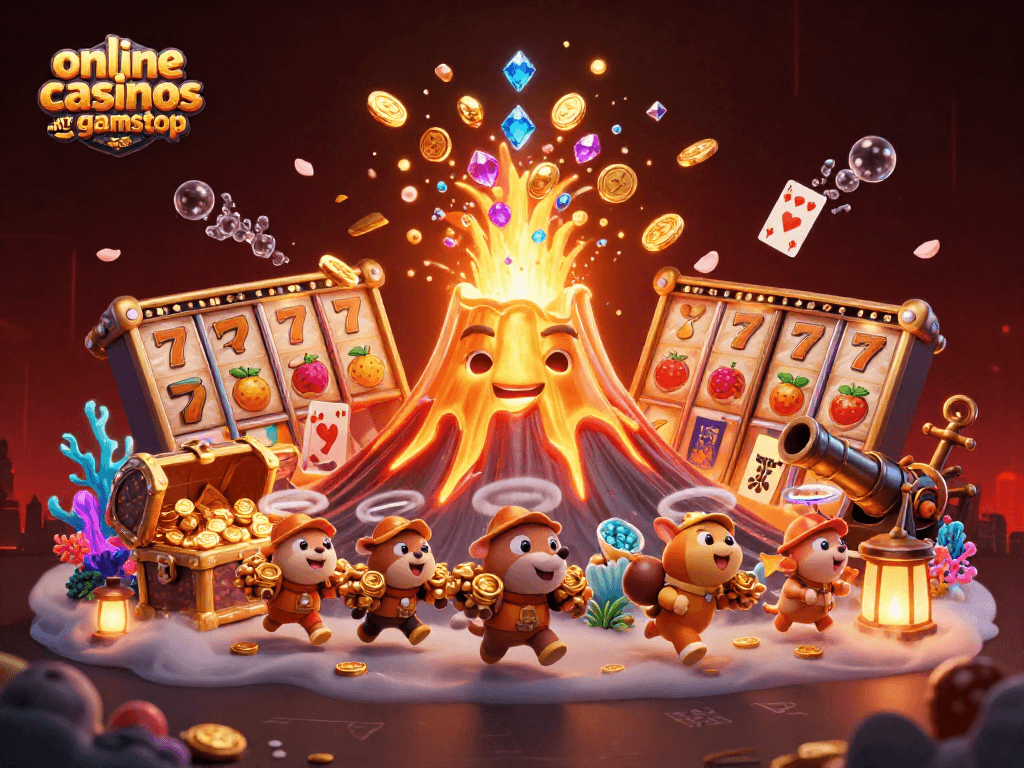 Experience the thrill of online casinos not on gamstop with a vibrant 3D illustration showcasing treasures and excitement.
