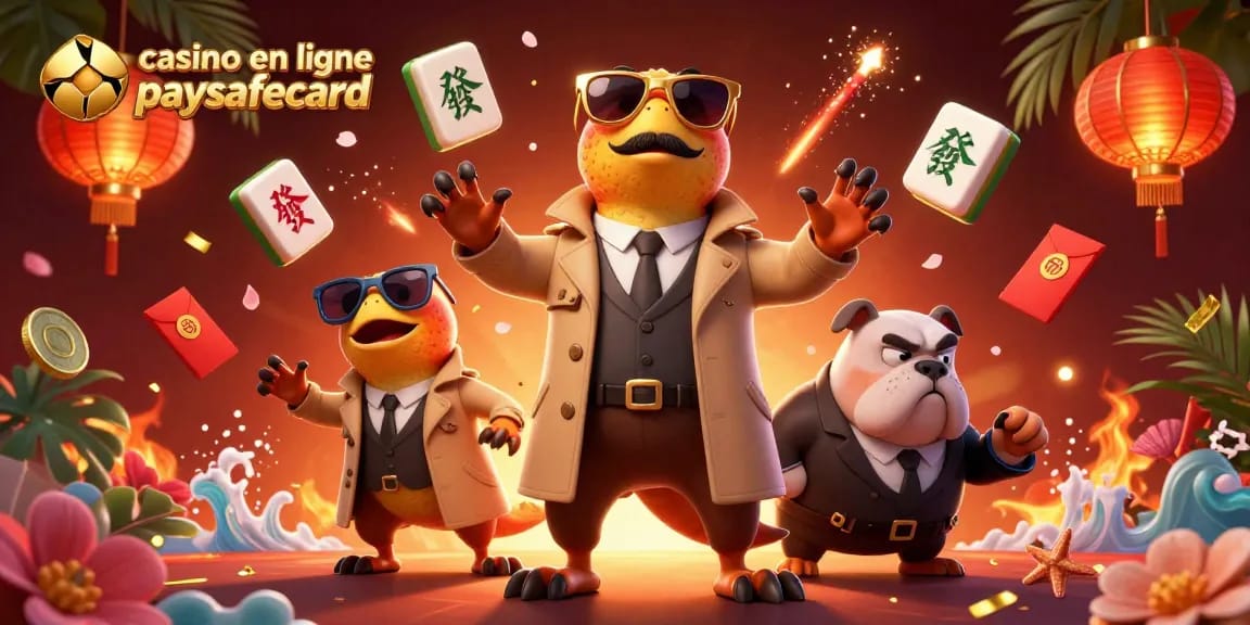 Découvrez le casino en ligne paysafecard avec des raptors en trench coat tentant d'entrer dans un salon VIP.