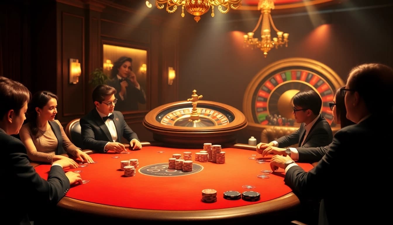 Engaging players at kkwin.com in a dynamic online casino setting with poker chips and a roulette wheel.