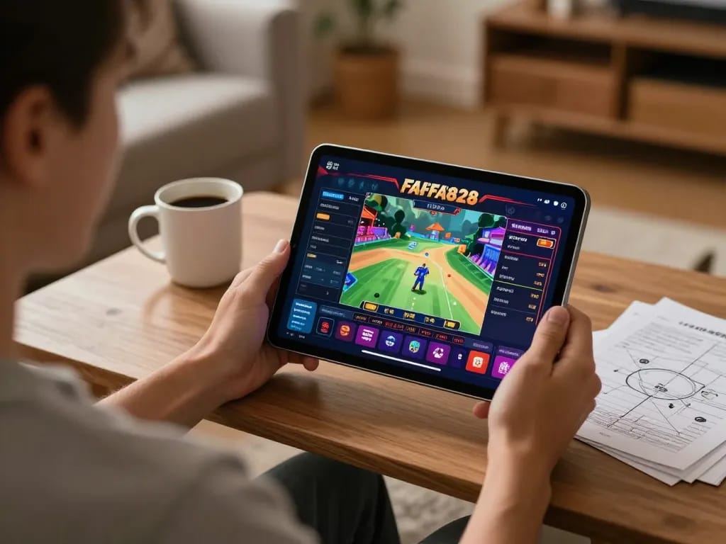 ผู้เล่นที่มีส่วนร่วมในเกมออนไลน์ FAFA828 บนแท็บเล็ต สนับสนุนการเล่นเกมกลยุทธ์ในบรรยากาศที่สบายในบ้าน