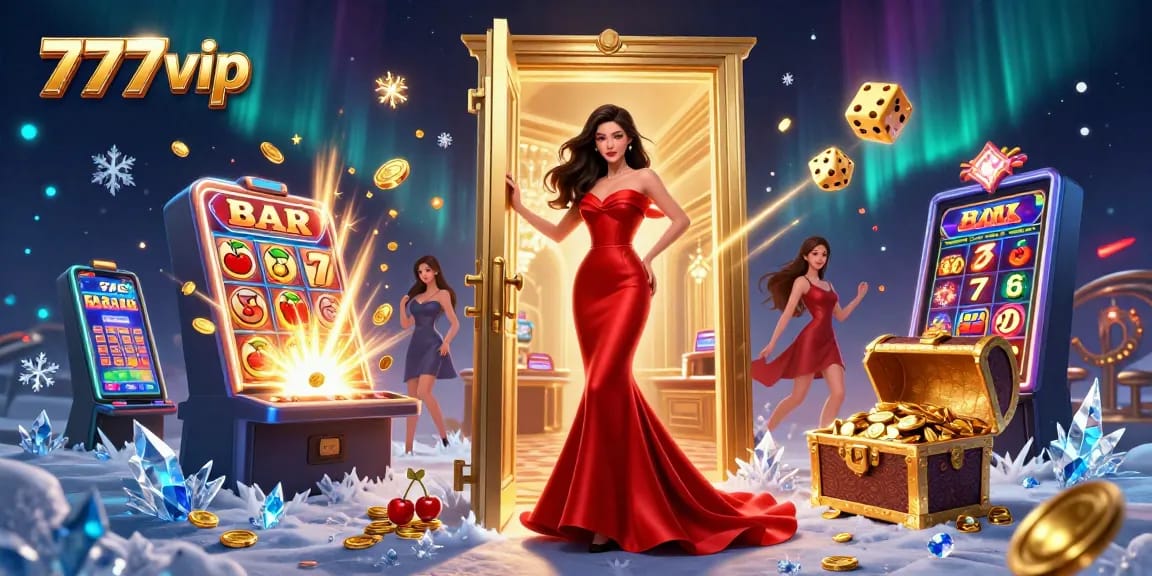 Experience thrilling games at 777vip with stunning jackpot visuals in a dynamic casino scene.