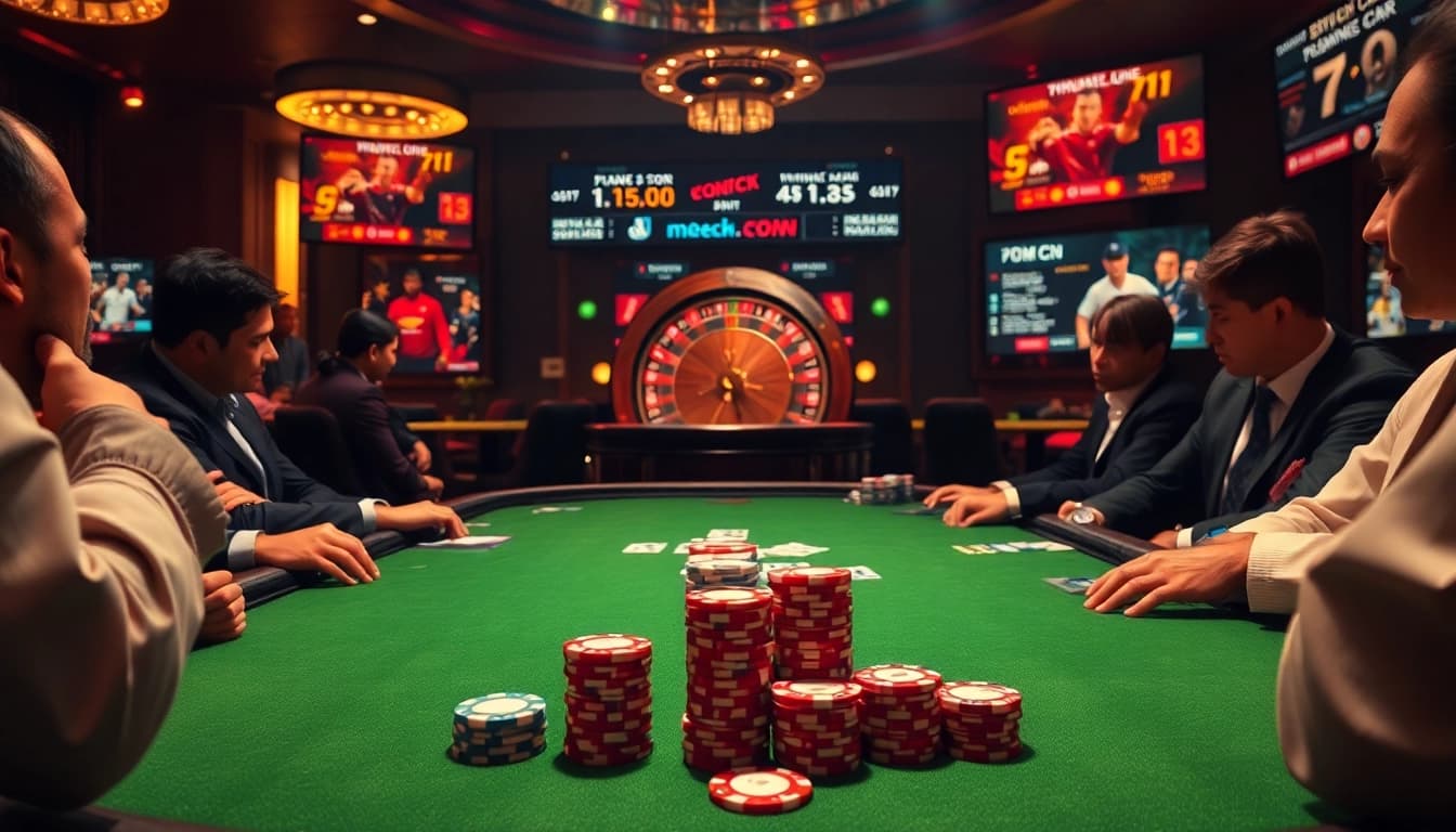 Action-packed poker scene featuring 7m cn sports scores with elegant chips and cards.