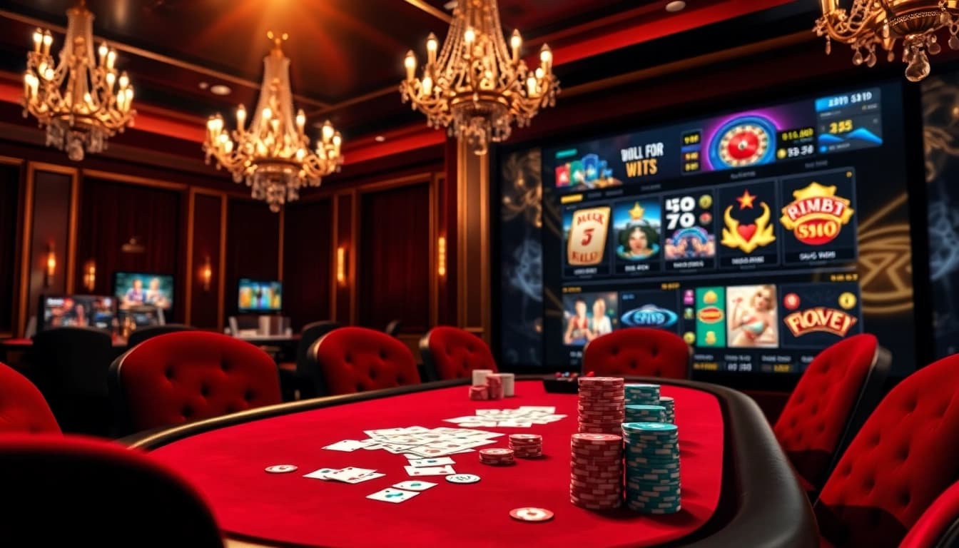 Experience the excitement of rikvip with vibrant casino tables and online gaming interfaces.