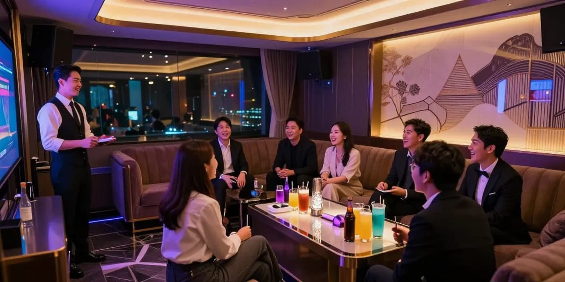 강남구구단에서 프리미엄 서비스를 제공하는 세련된 카라오케 라운지 내부 모습