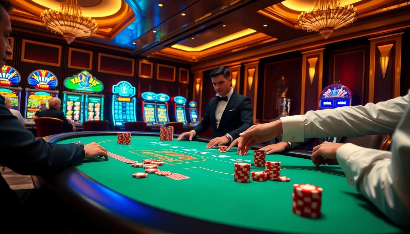 Experience excitement at 98win trang chủ with players enjoying poker and vibrant casino elements.