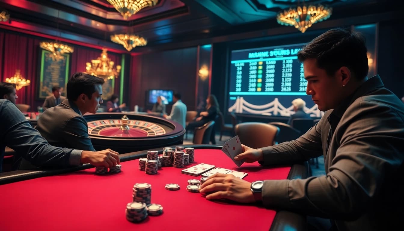 High-stakes gambling scene featuring poker and roulette elements, inspired by https://ecogreenbuilders.in/contact/.