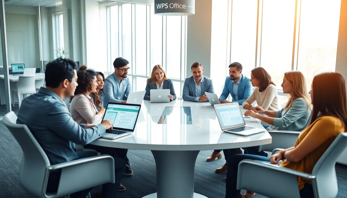 Collaboration in a modern office using WPS办公软件 for productivity