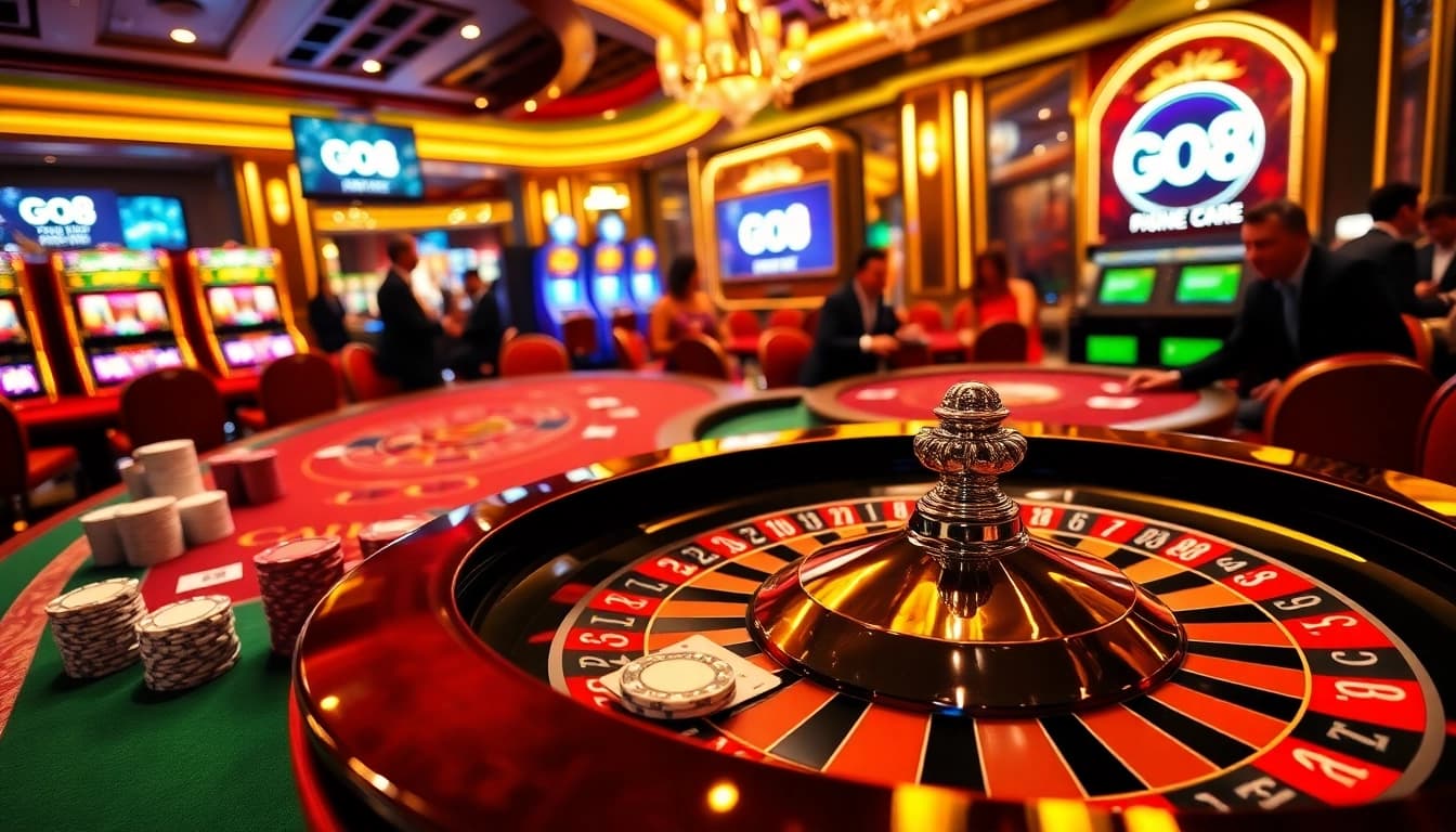Gamble at GO8 where players engage in a thrilling poker game with professional dealers in a luxurious casino.