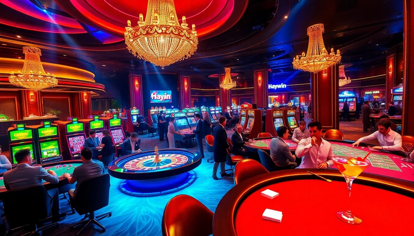 Experience the thrill of casino gaming at hay.win with vibrant tables and players strategizing to win.