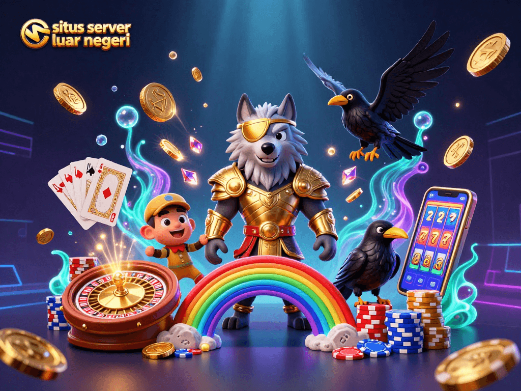 Experience situs server luar negeri with Norse characters and dynamic casino elements in a vibrant scene.