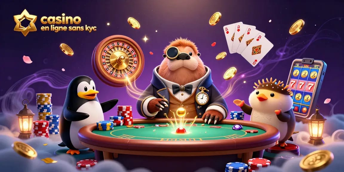 Casino en ligne sans KYC : Illustration d'un phoque joyeux jouant à la poker sous-marin avec des éléments ludiques.