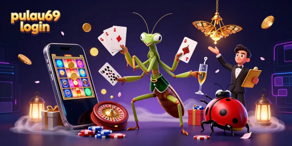 Engage with pulau69 login as the mantis sharp deals cards and pours champagne in this lively casino scene.