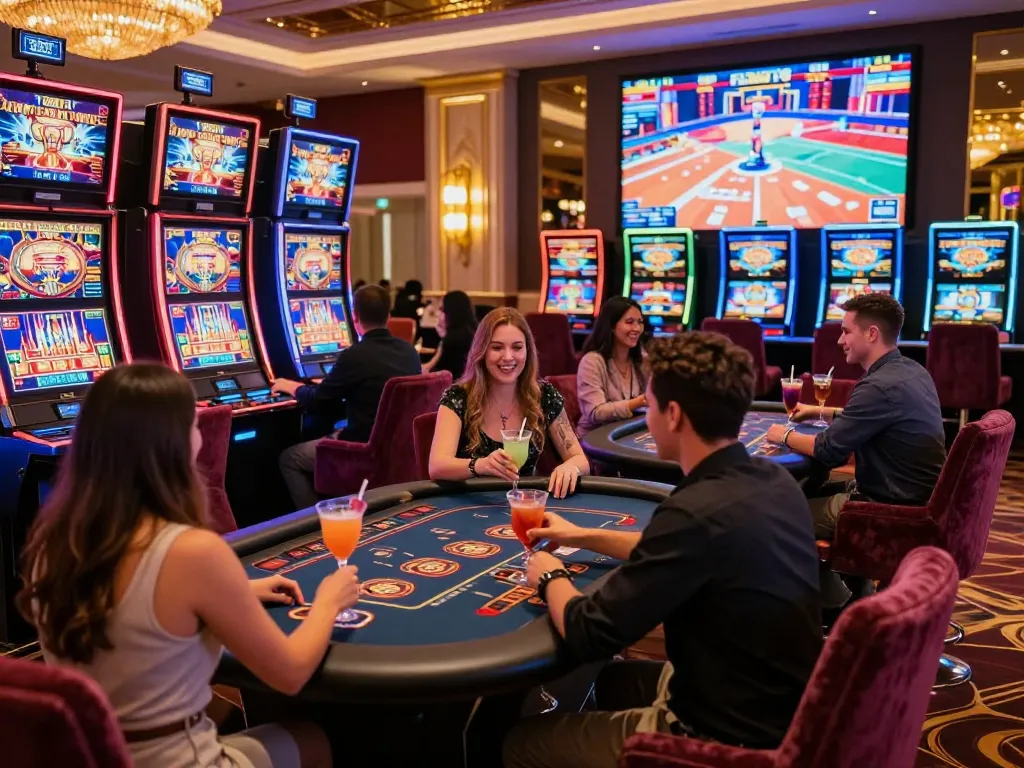 Experience the excitement at casino hubet88 with vibrant slot machines and stylish players.