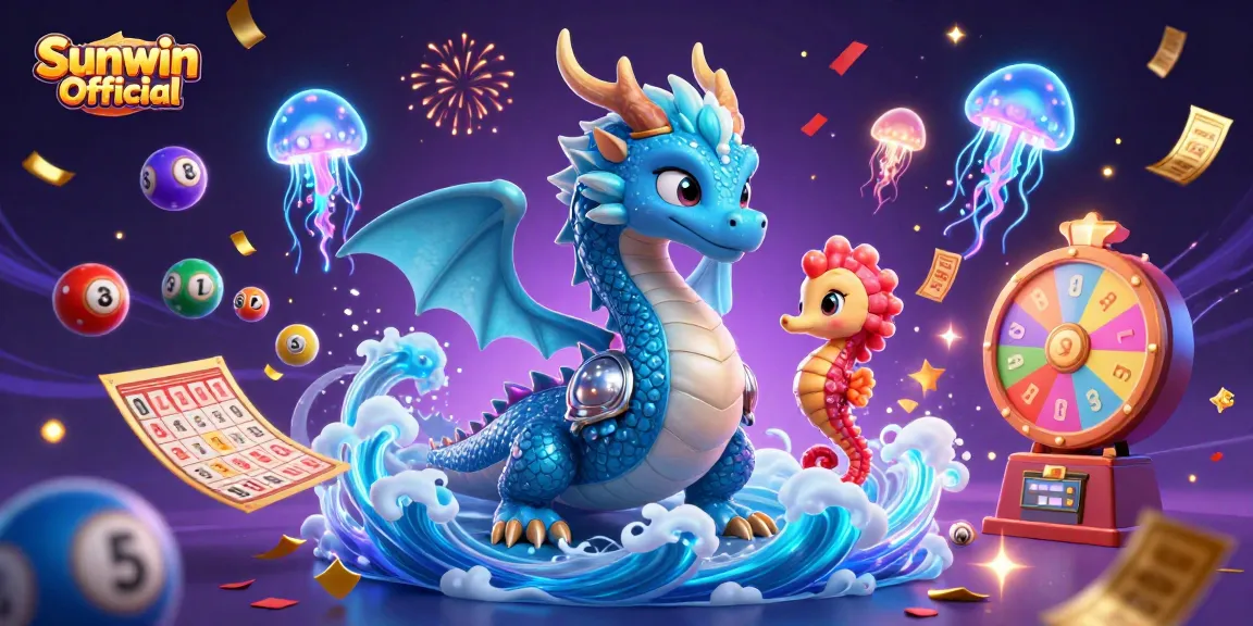 Experience thrilling moments with Sunwin Official as the azure dragon and seahorse knight engage in colorful casino games.
