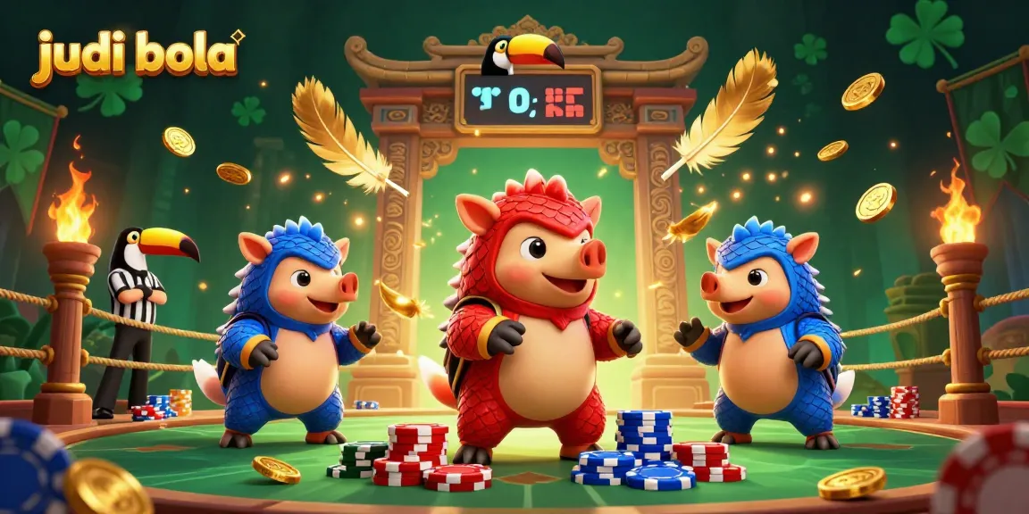 Experience judi bola action with rival pangolins in dynamic casino scene, featuring vibrant elements and exciting gameplay.