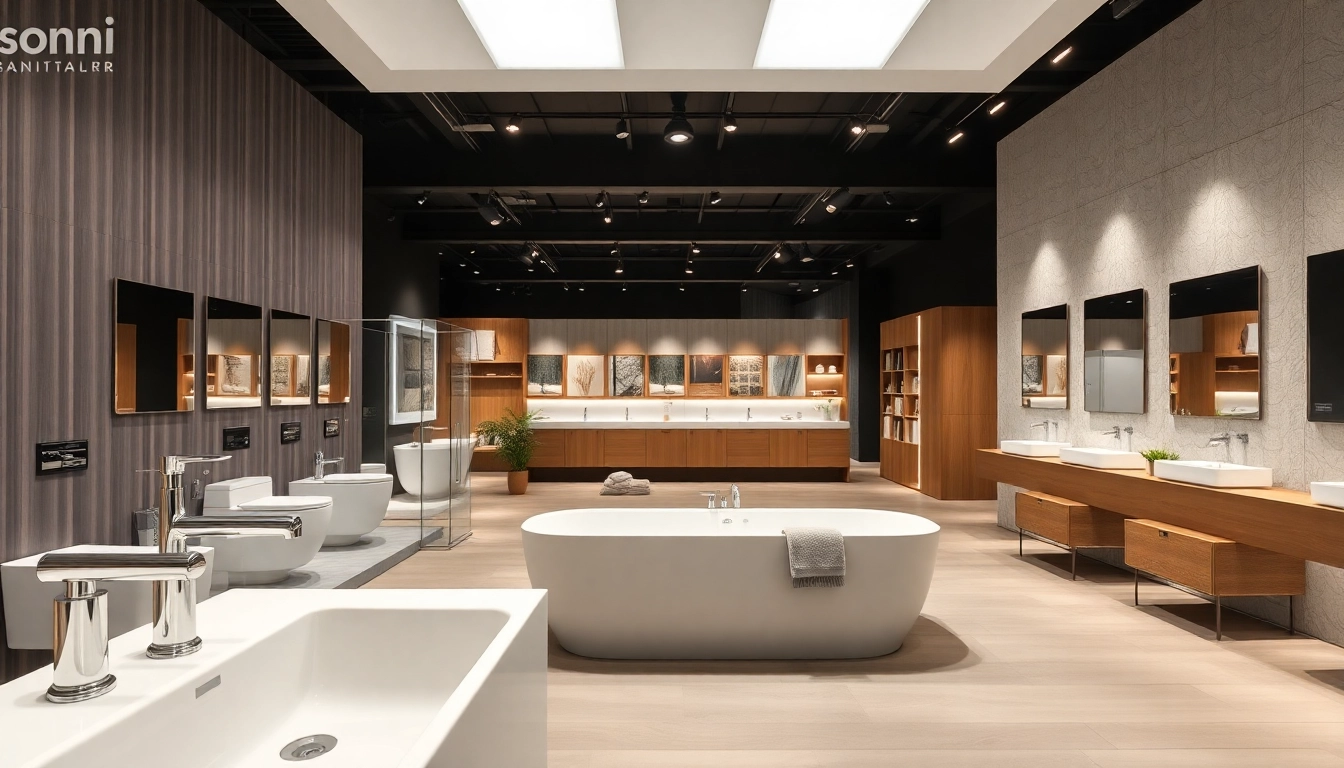 Sanitary solutions presented by sonni sanitär GmbH in a bright, modern bathroom showroom.