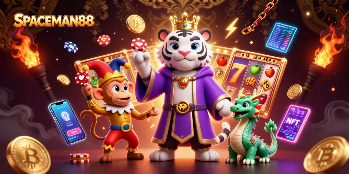 Experience thrilling gameplay with SPACEMAN88's vibrant slot gaming scene, featuring a white tiger and golden monkey.