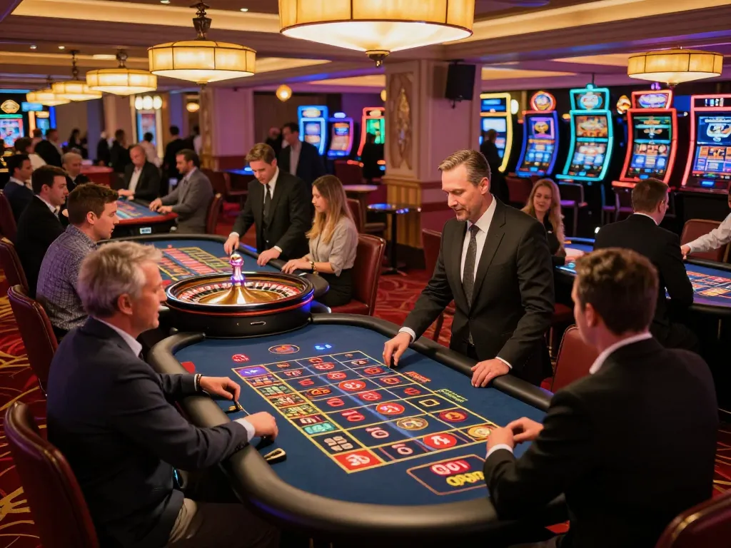 tv88 players engaging in an exciting roulette game on a lively casino floor