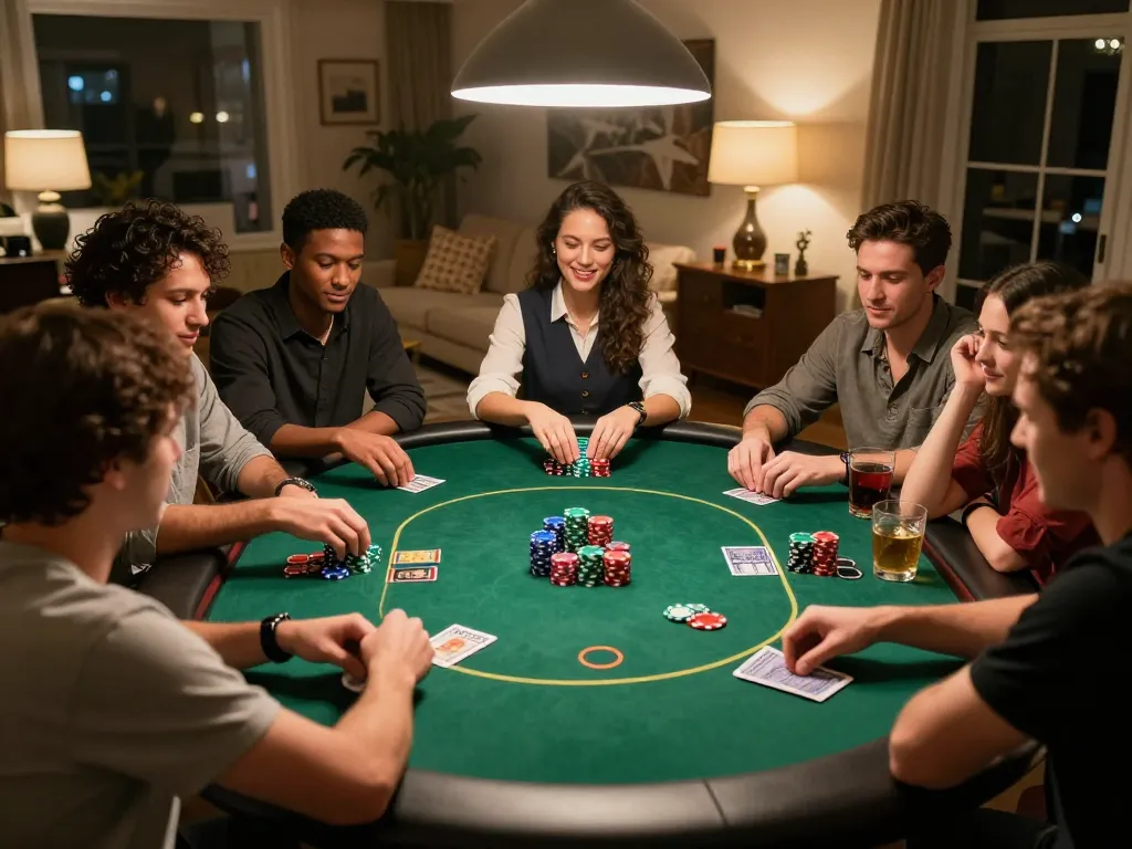 Engaging poker game night with friends, showcasing slot gacor hari ini strategies and competitive fun.