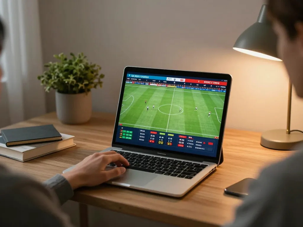 Cacuocbongda user actively placing bets on a soccer match using a tablet in a cozy home setup