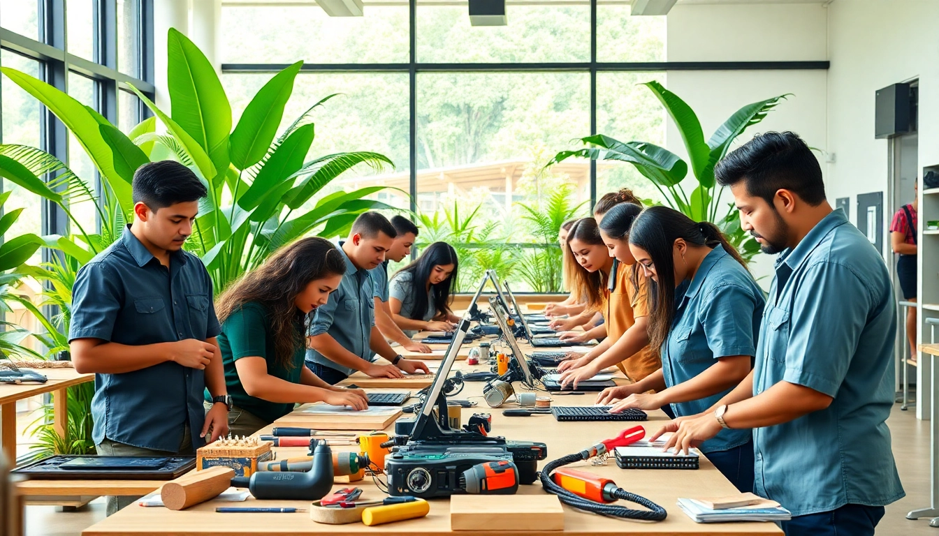 Students training at a trade school Hawaii, showcasing diverse skills in a vibrant learning environment.
