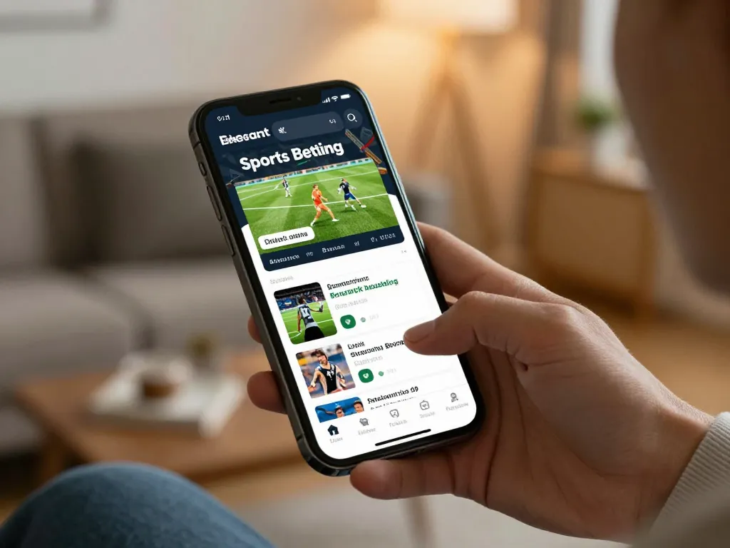Okfun user placing sports bets on smartphone in a cozy home setting, highlighting dynamic gambling experience