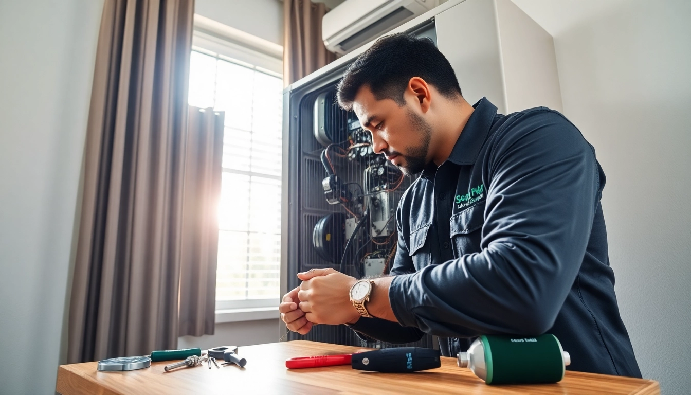 HVAC Repair Tampa expert servicing an air conditioning unit in a residential setting.