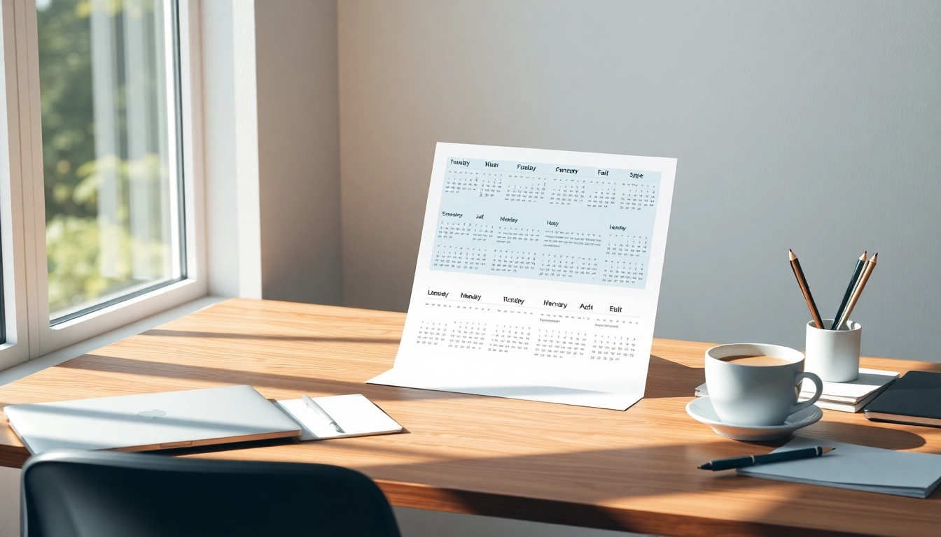 2026 calendar pdf showcased on a wooden desk with a modern aesthetic.