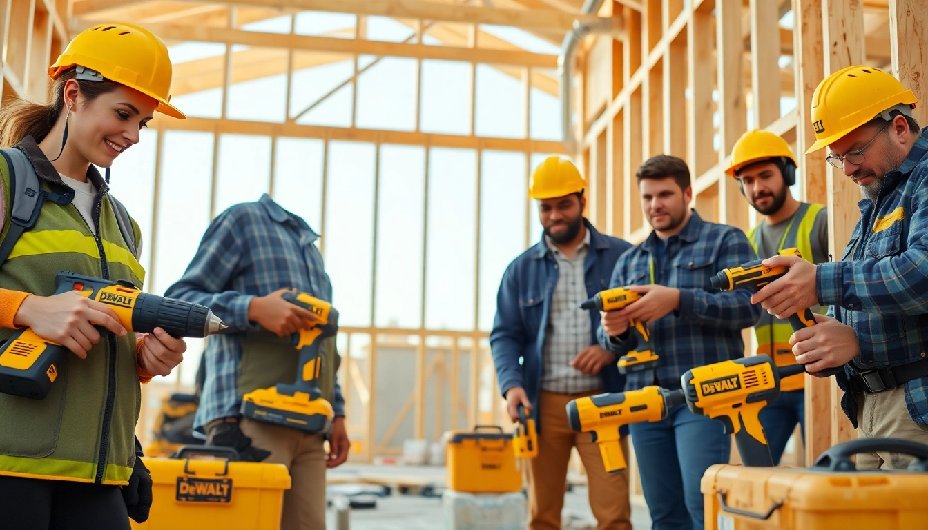 Dewalt Angebote für professionelle Elektrowerkzeuge auf einer lebhaften Baustelle