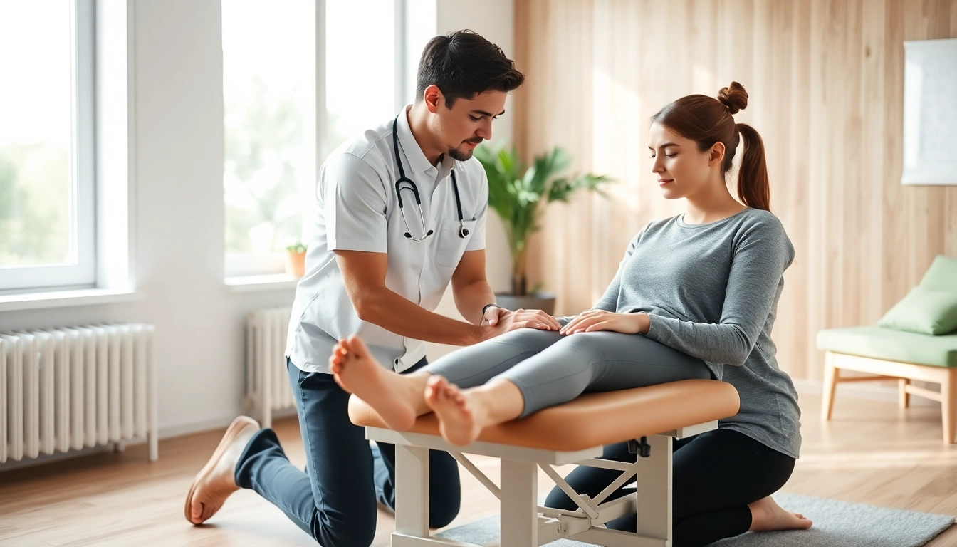 Treatment session at Seventeen Physio, featuring a therapist assisting a patient in a calming clinic environment.