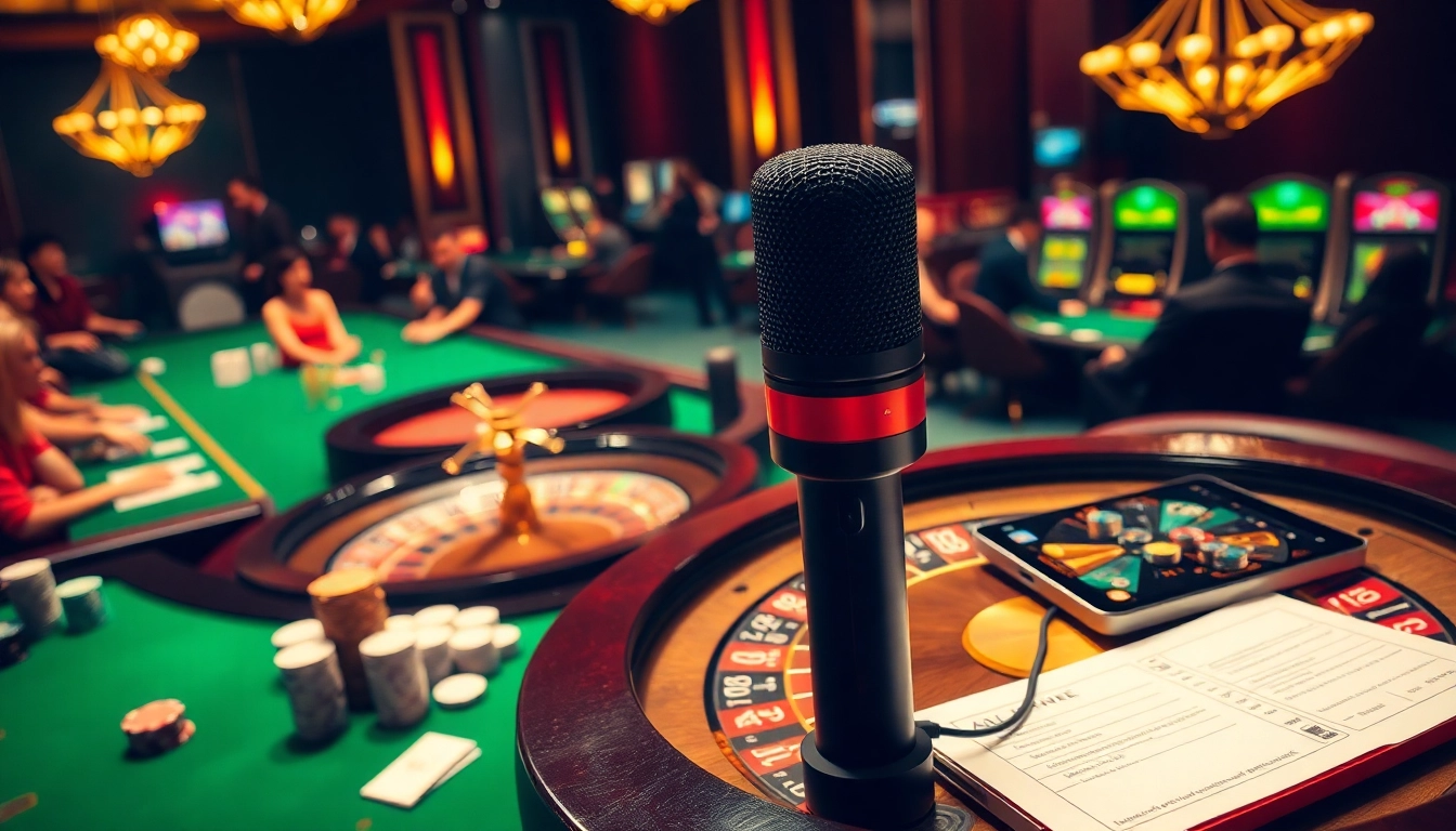 Gamblers enjoying a thrilling casino experience with the MV88 microphone capturing live audio.
