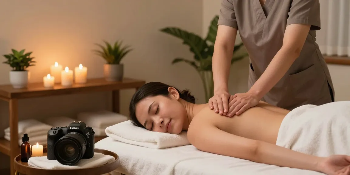 마사지 치료실에서 아로마 오일을 사용하는 부드러운 마사지 장면