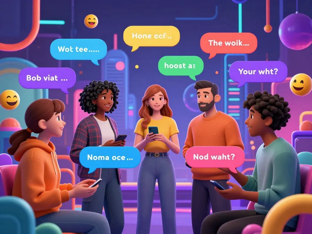 Engaging spicy chat interaction between diverse avatars in a vibrant digital space.