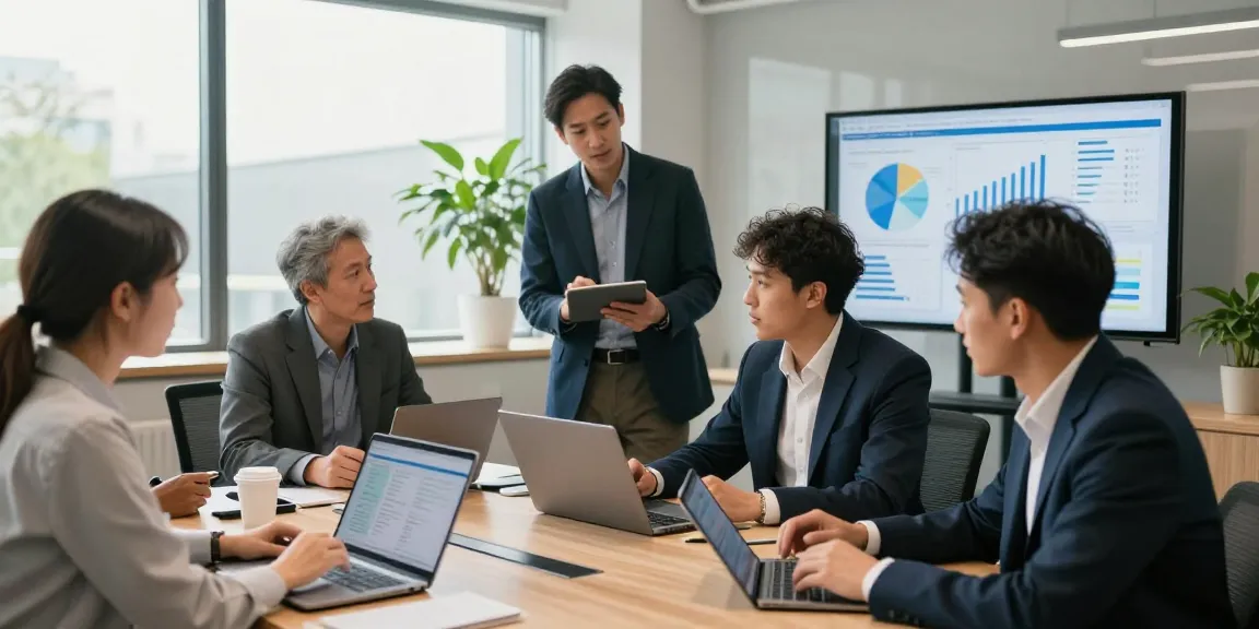 Team discussing business mobile deals UK in a modern office