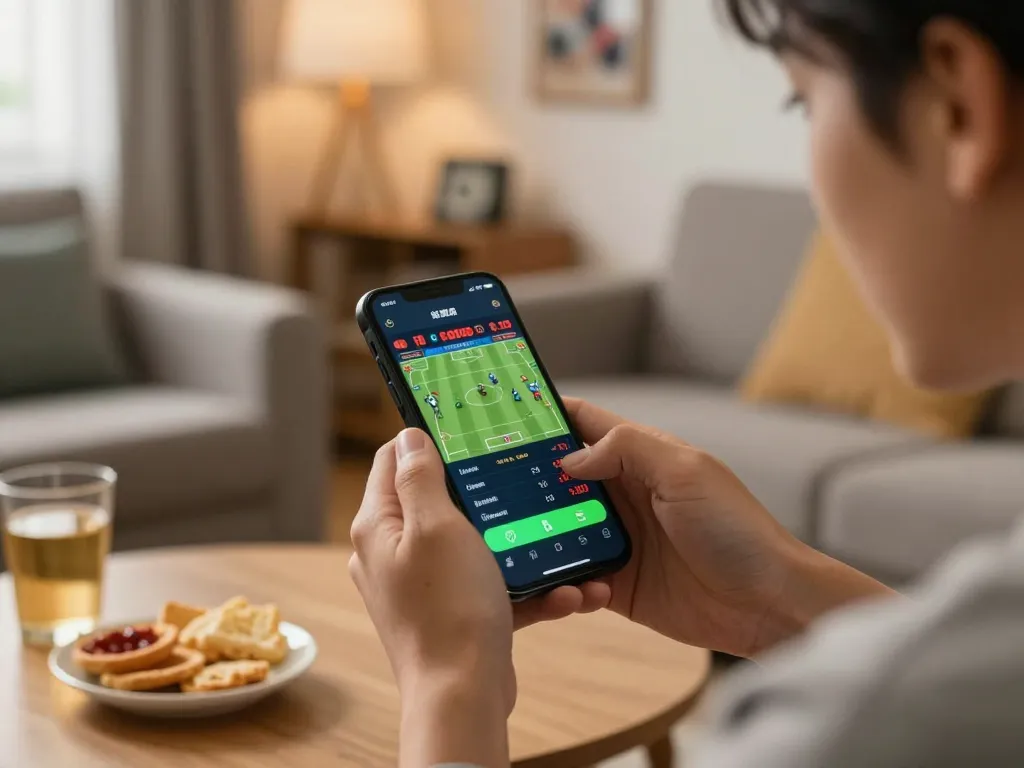 Engaging in sports betting on f8bet app while enjoying a cozy home atmosphere.