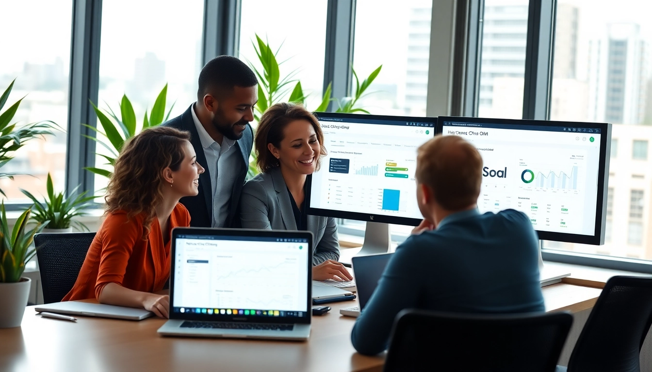 Showcase the benefits of hubspot crm free in a dynamic office environment with a collaborative team.