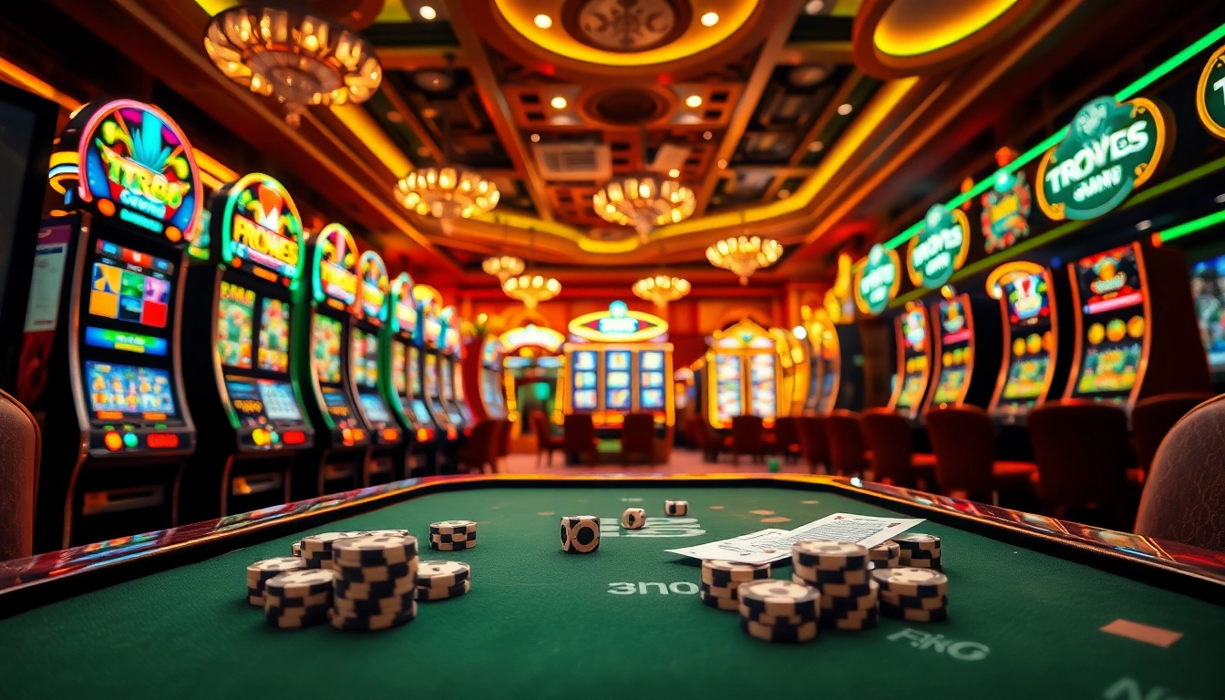 Experience the thrill of TR88 nổ hũ slot machines in an elegant casino setting filled with action.