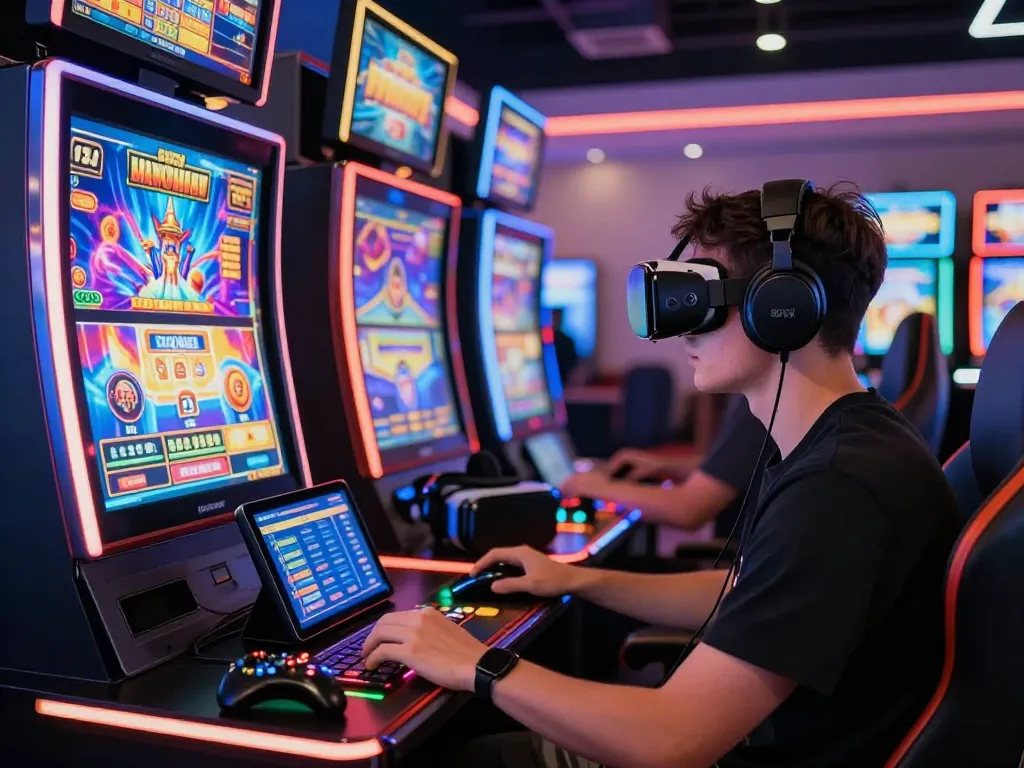 Pemain menikmati pengalaman bermain mesin slot link di kasino yang ramai