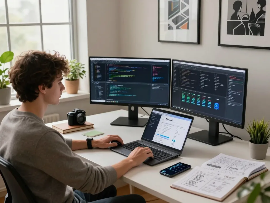 Innovative Moltbot Mac setup in a modern home office environment featuring coding and AI tasks.