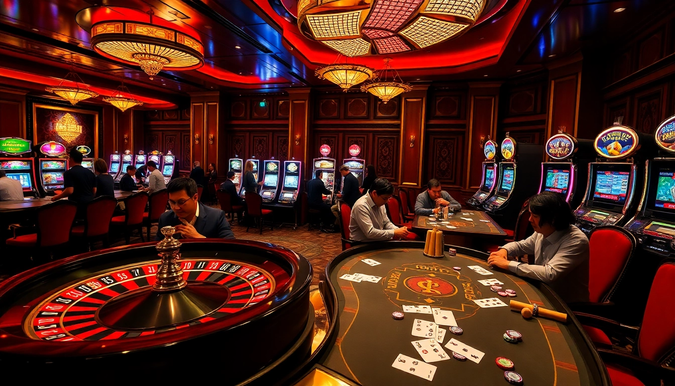 Engage with Truyên ma hay at a luxurious casino with lively gambling action and gamblers immersed in games.