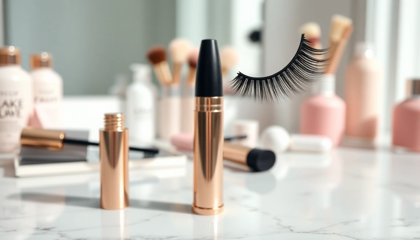 Apply luxe waterproof mascara for stunning, long-lasting lashes in a stylish beauty setting.
