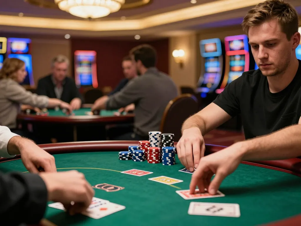 Engaging poker gameplay at 789club with players active at the table under ambient lighting.