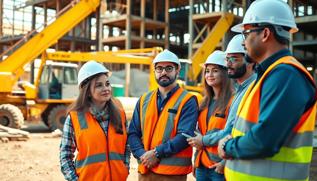 Construction association members collaborating on-site, fostering teamwork and innovation.