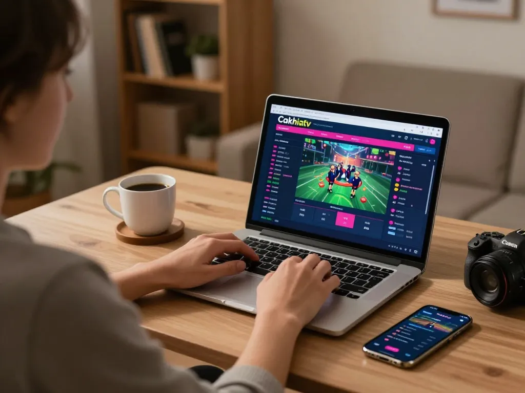 Cakhiatv offers live sports betting on a comfortable home setup with a laptop and betting app.