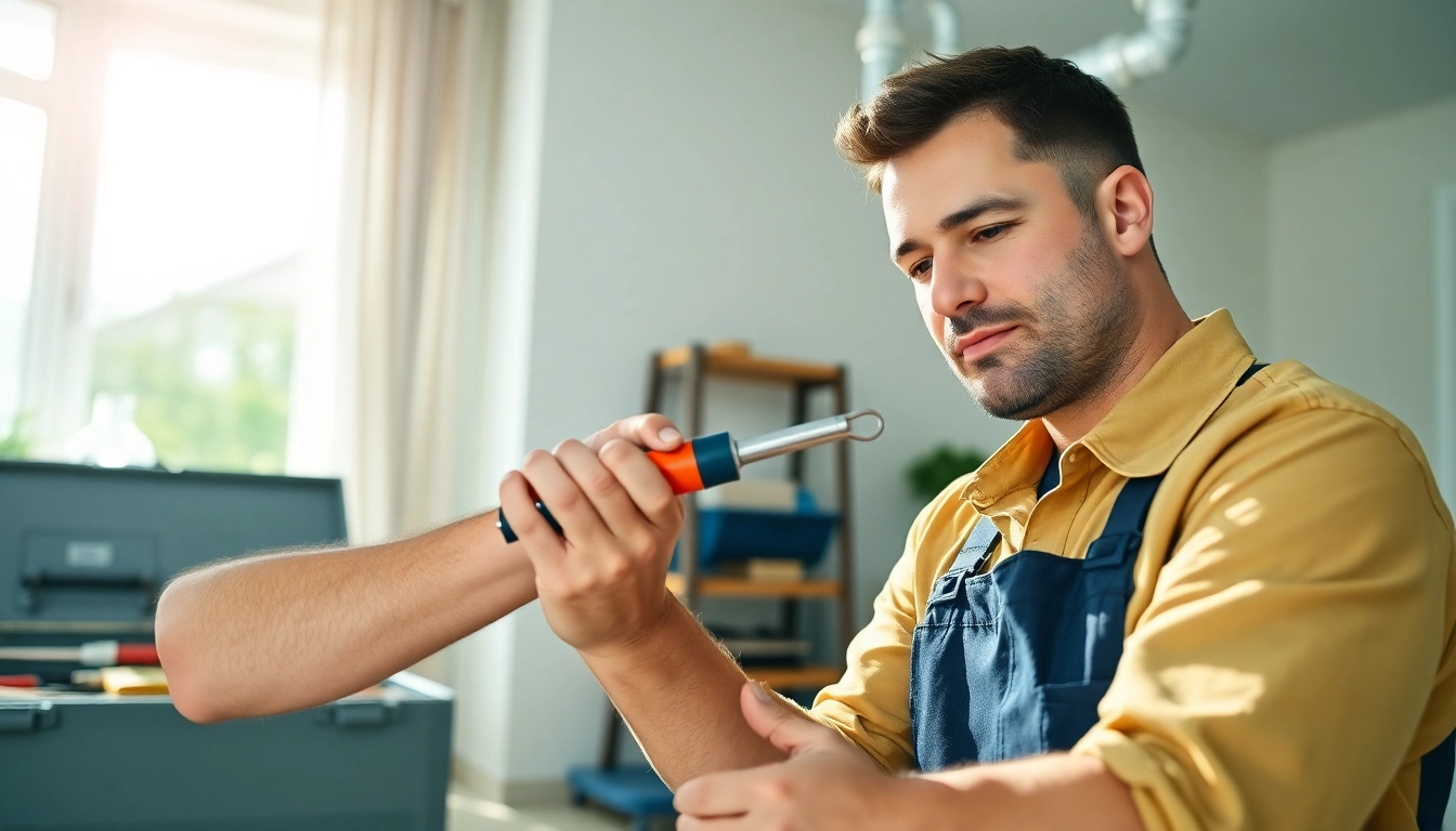 Find a trustworthy plumber near me fixing home plumbing in a bright, tidy environment.