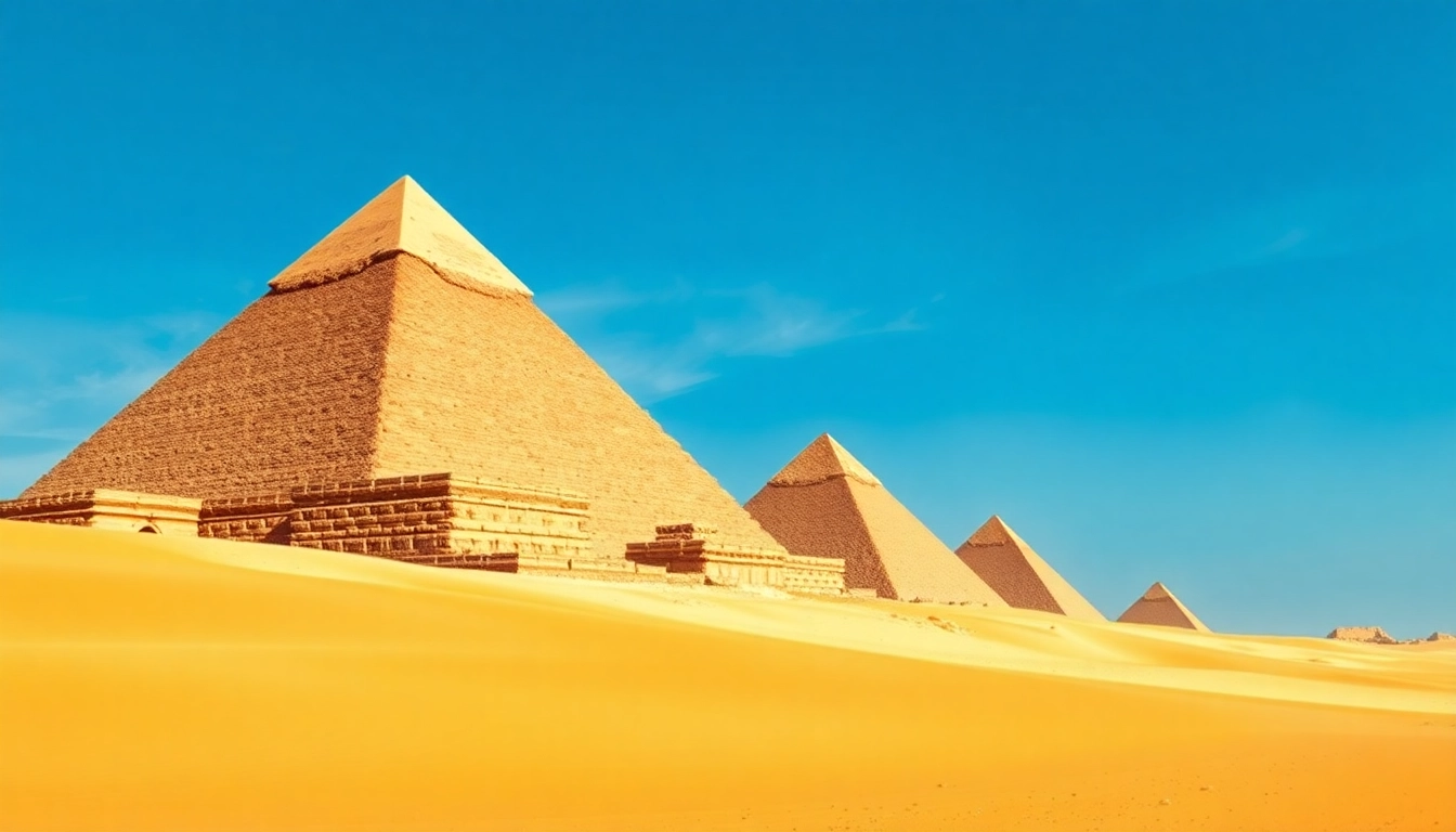 Explore the stunning Egyptian pyramids at https://piraminds.com/ captured in a breathtaking desert landscape.