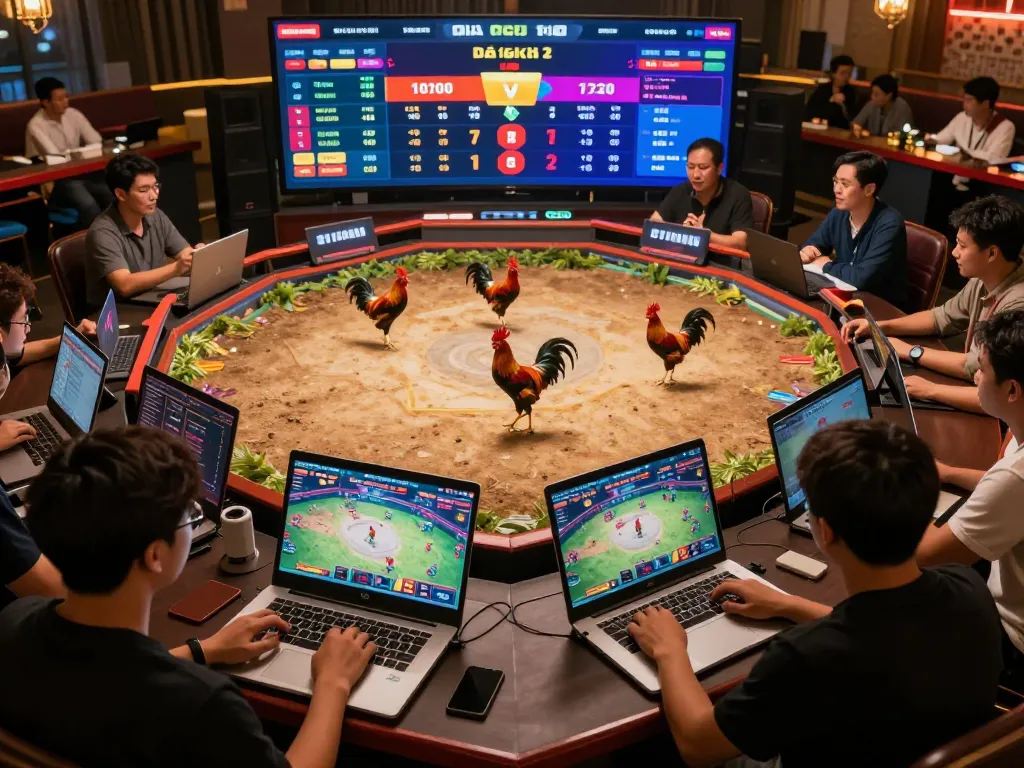 Engaging players placing bets on đá gà 28bet, showcasing an exciting online betting atmosphere.
