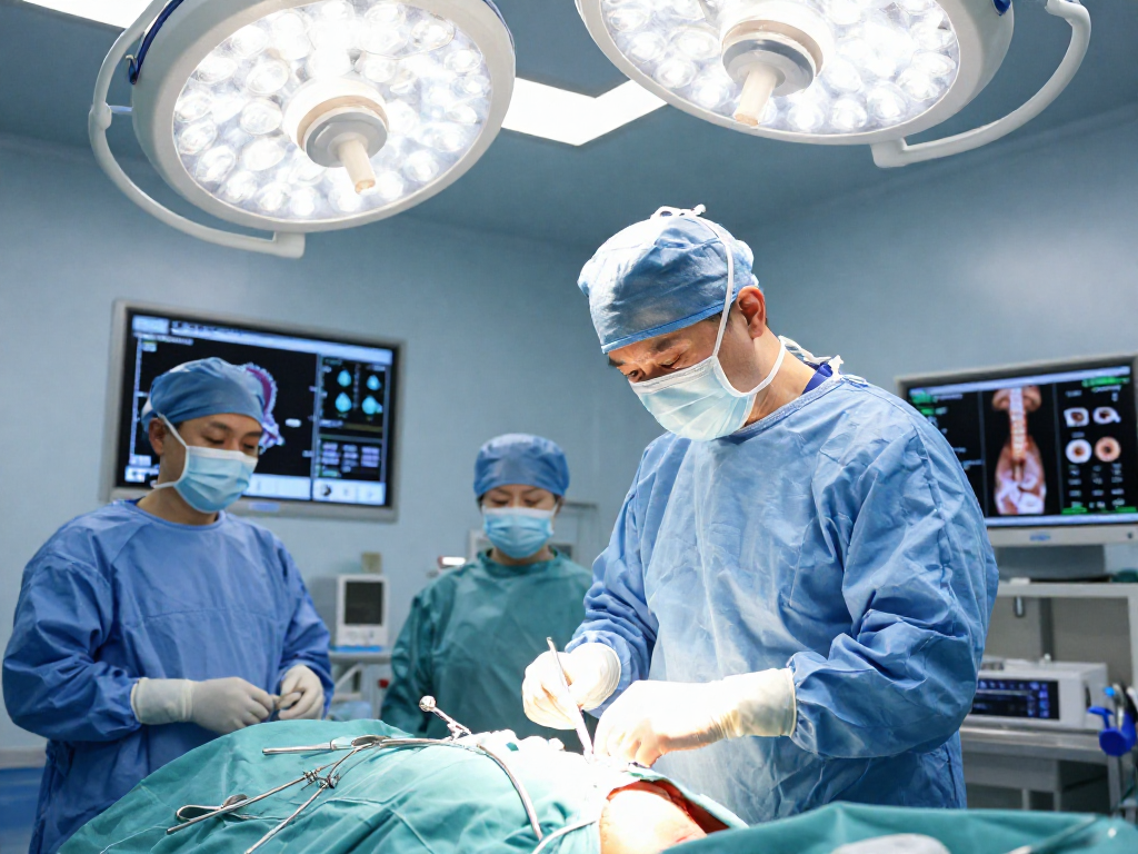 Boyun fıtığı ameliyatı in a surgical room showcasing surgeons preparing for the procedure.